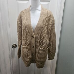 Cozy Tan Cable Knit Cardigan Sweater